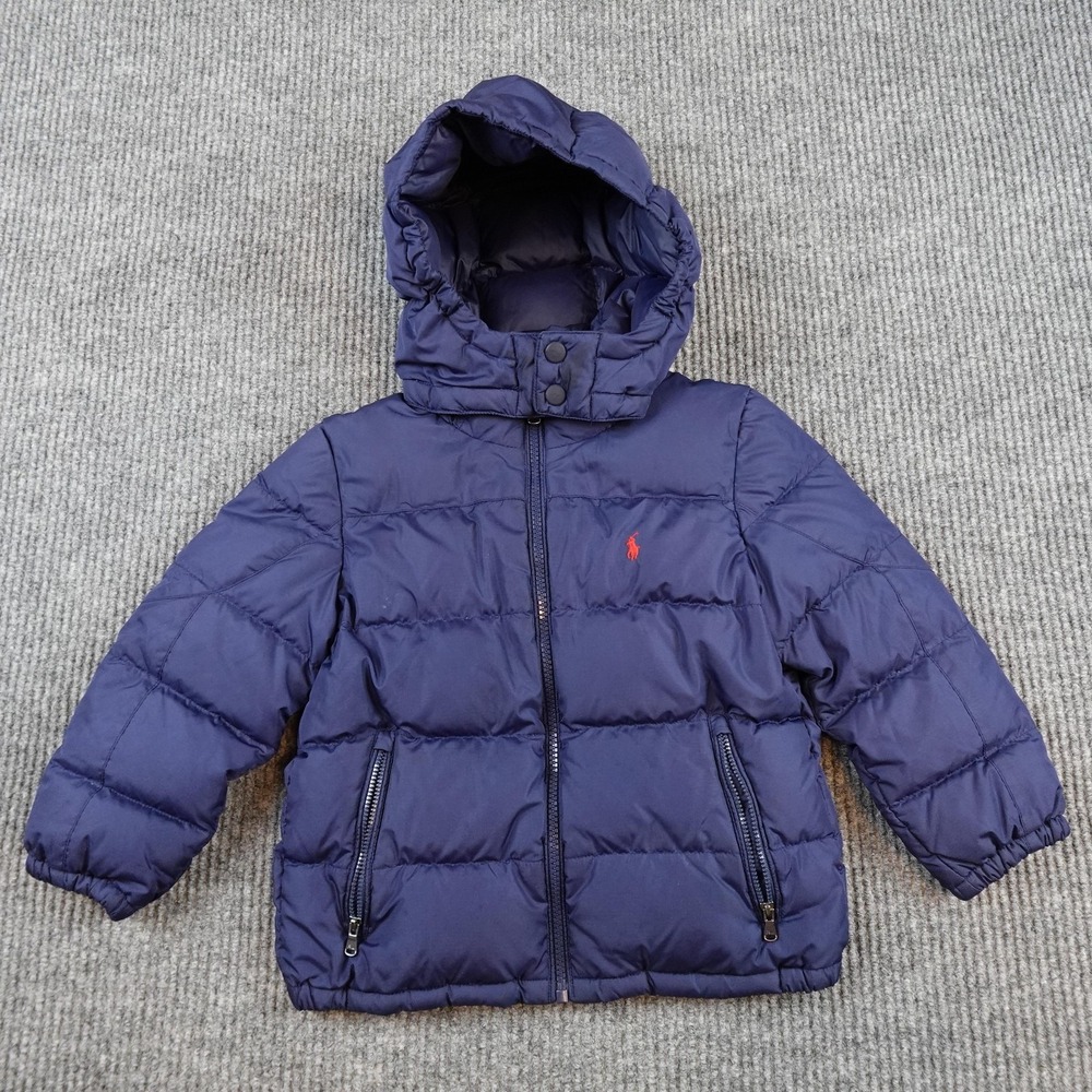 Polo Ralph Lauren Jacket Kids 5 Blue Hooded Puffer Insulated Zip Winter Coat